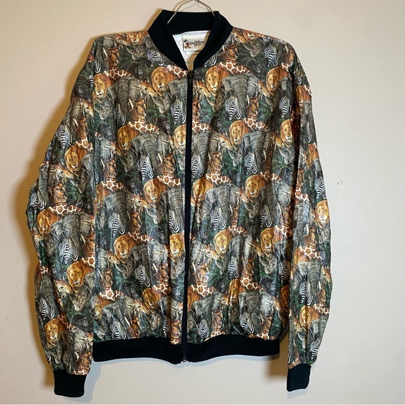 Vintage Disney Animal Kingdom Jacket Large Safari Animals Zip Up Lightweight - Picture 2 of 10